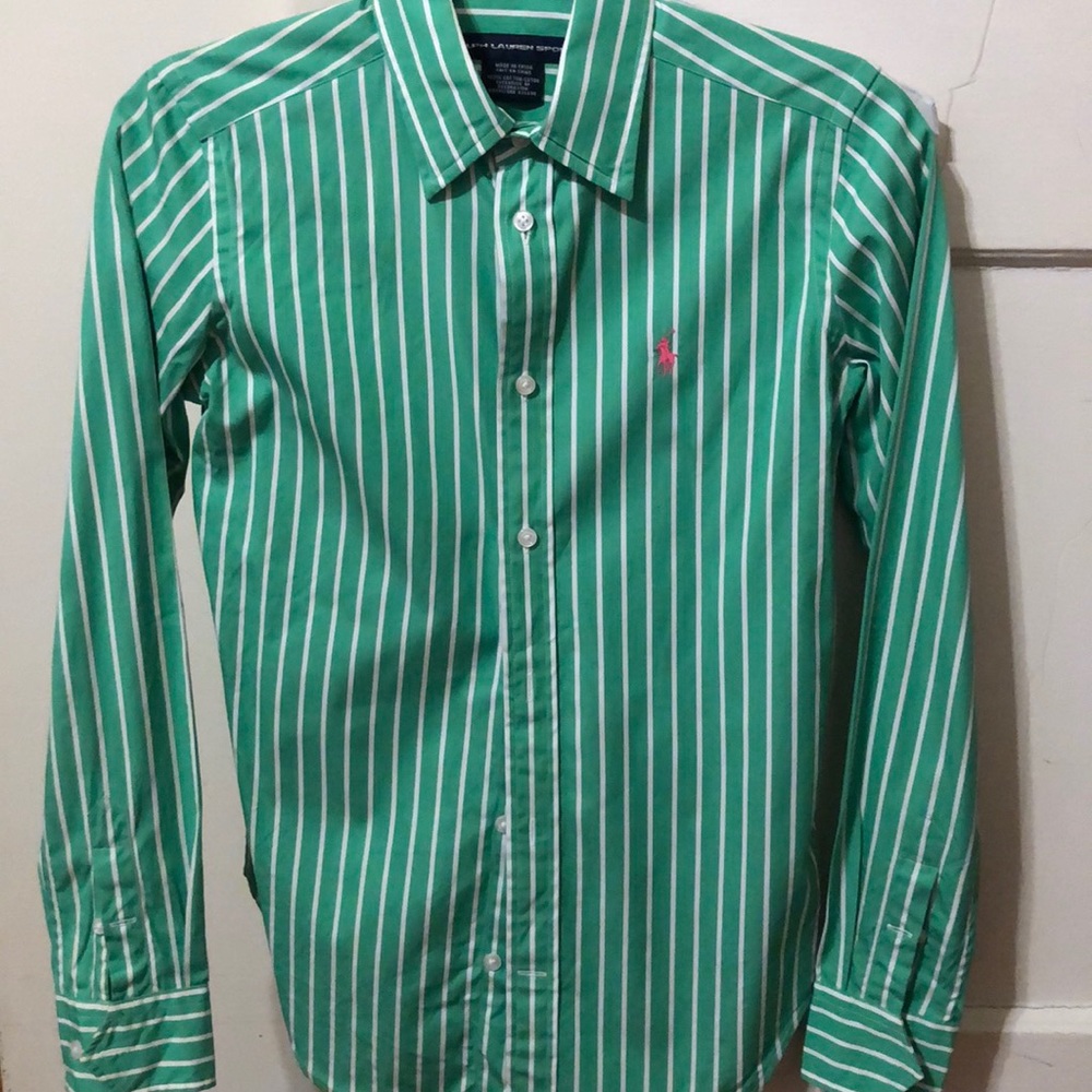 Women’s XS Ralph Lauren Sport Green Striped Shirt